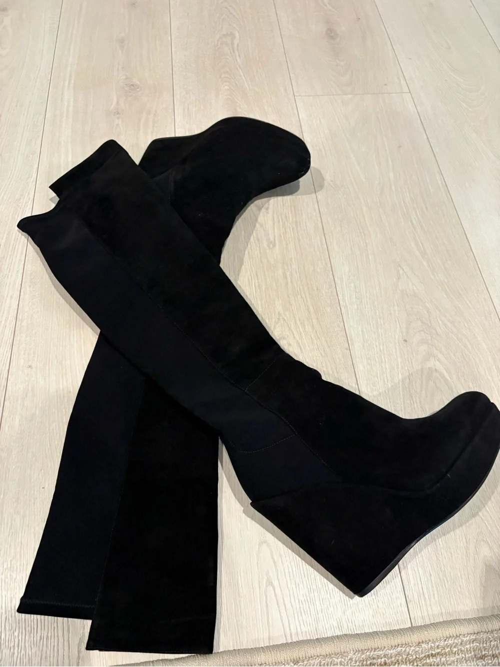 Stuart Weitzman Black Over-the-Knee Wedge Boots